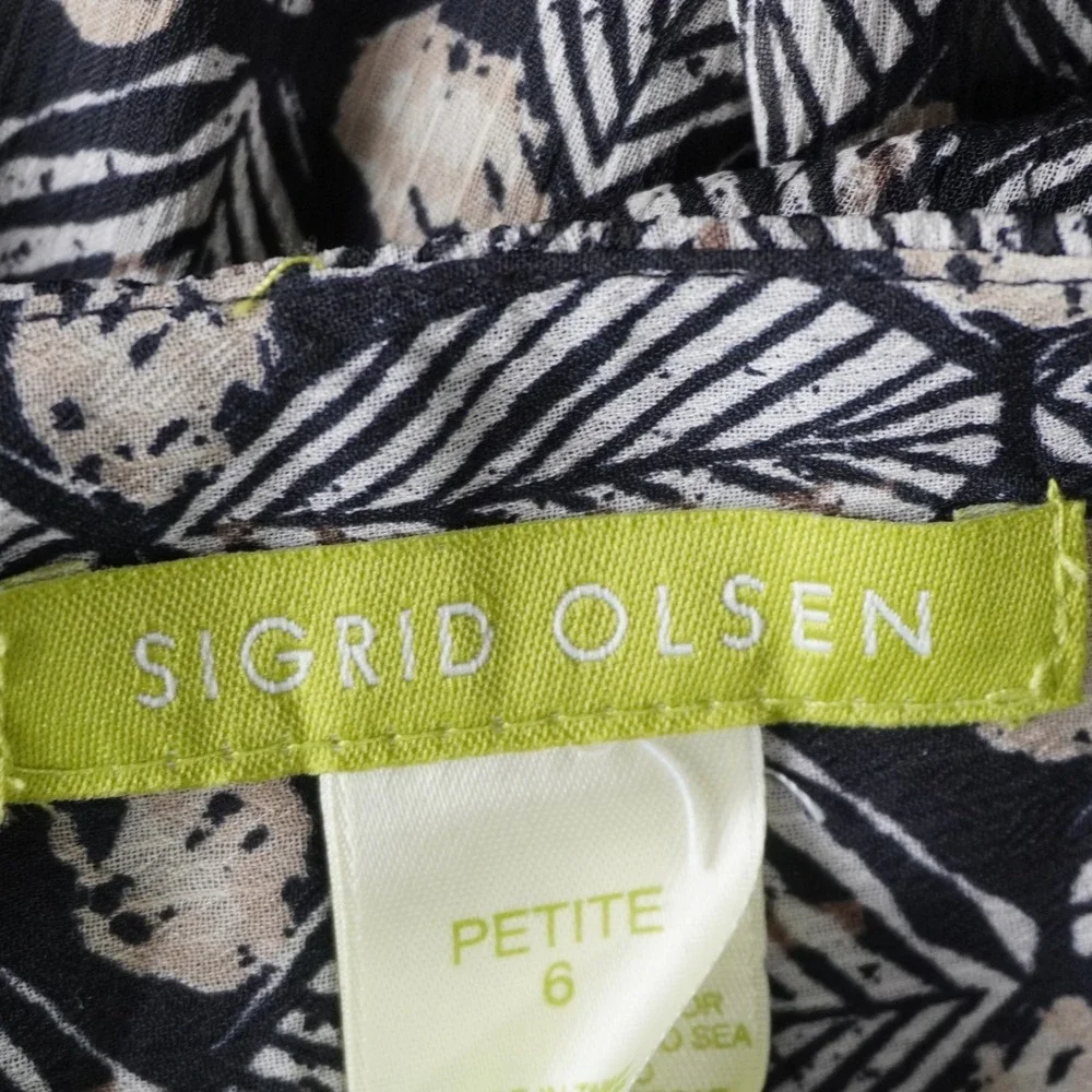 Sigrid‎ Olsen Petite Skirt A Line Leaf Print Black Beige Womens Size 6